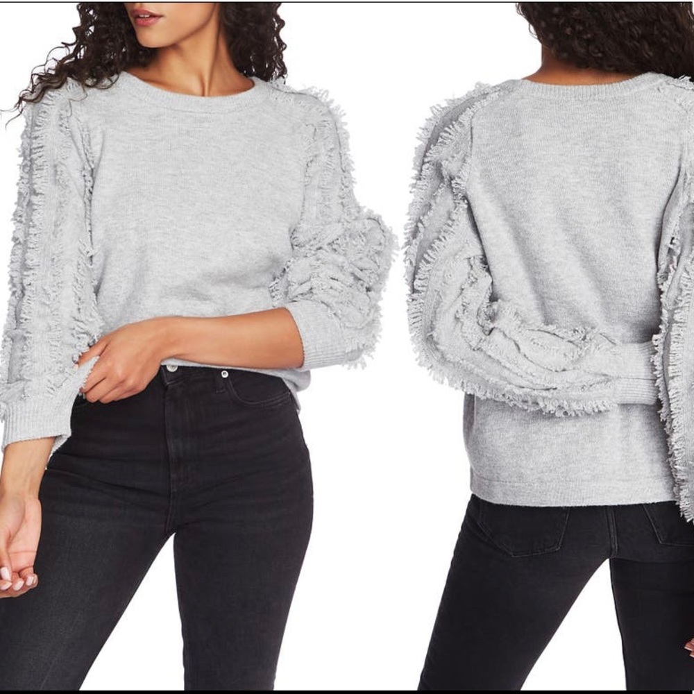 1.STATE fringe sleeve sweater silver heather L NWT